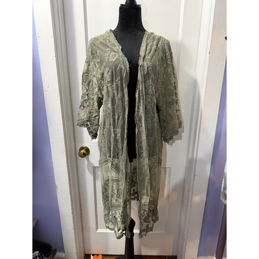 She & Sky Olive Lace Cardigan with Floral Design in S